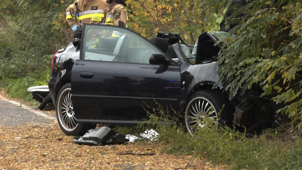 Auto uderzyło w drzewo. Kierowca śmigłowcem przetransportowany do szpitala
